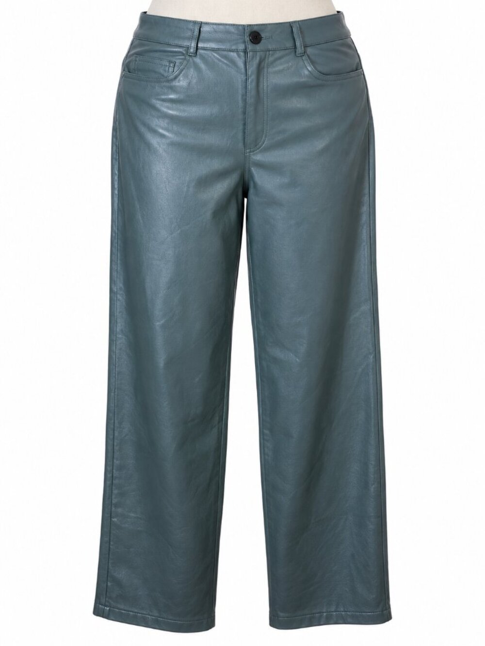 ZARA VEGAN GREEN MOSS WIDE LEG FAUX LEATHER JEANS MEDIUM SIZE‎ 6 WOMEN'S